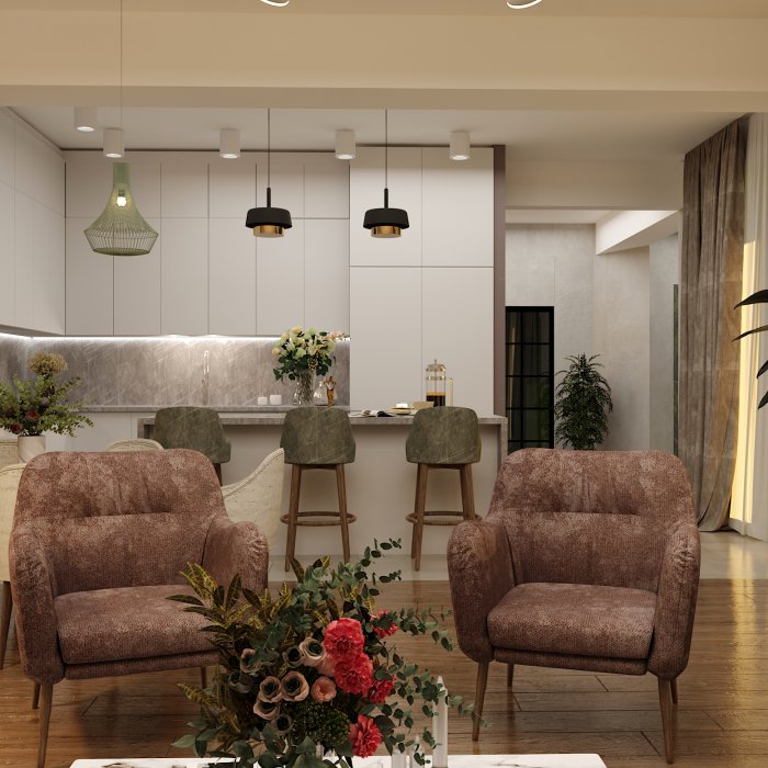 ინტერიერის დიზაინი- კერძო სახლი ოქროყანაში