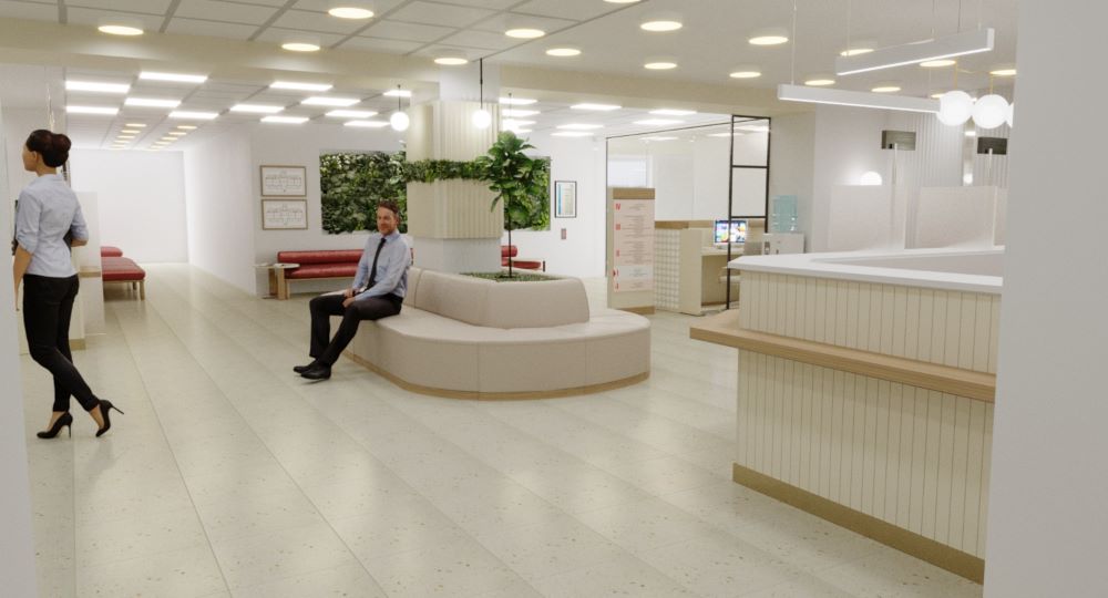 aversis klinikis misaghebis interieris dizaini