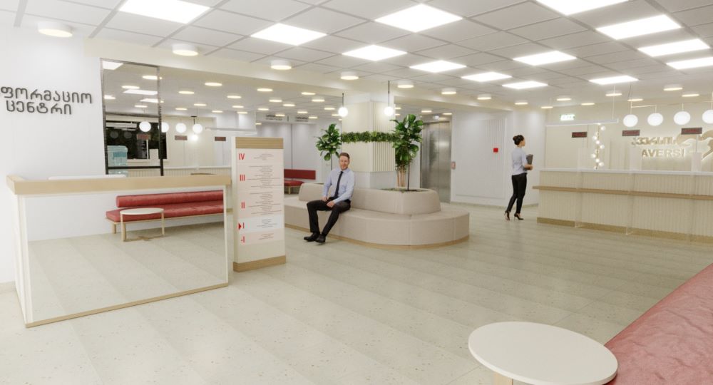 aversis klinikis misaghebis interieris dizaini