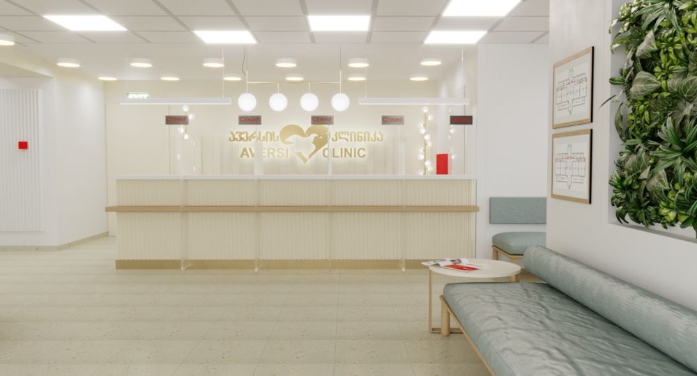 aversis klinikis misaghebis interieris dizaini