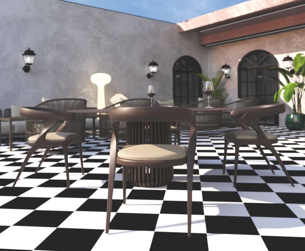 პავილიონ გარდენი | აუზის ზონა და მის გვერდით არსებული კაფე FORTIS-ის დიზაინით